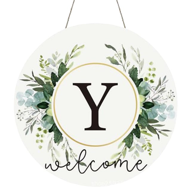 Clearance! Monogram Letter Welcome Sign for Front Door Rustic Green Floral Family Initial House Warming Decor Spring Summer Wooden Wreath Personalized Sign for House Front Porch 12 Inch