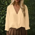 thumbnail image 2 of Trendy Tops for Women Casual Long Sleeve Solid Color V Neck Loose Shirt Blouses for Women, 2 of 8