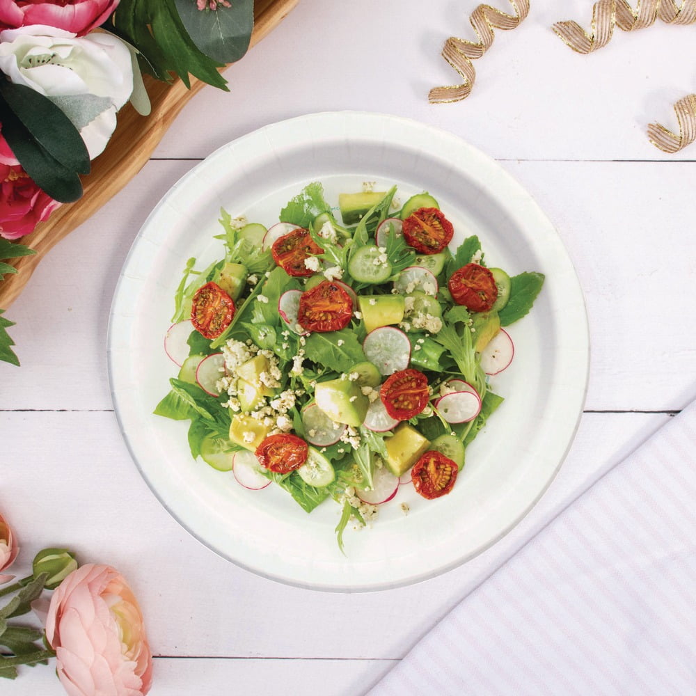9 in. Diameter ProPlanet Seal Compostable Paper Dinnerware Plate - White (250/Carton)