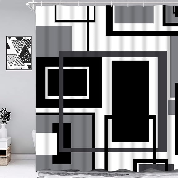 Black and White Shower Curtain Modern Geometric Shower Curtains with 12 Hooks Gray Abstract Shower Curtains for Bathroom Black and Grey Fabric Shower Curtain