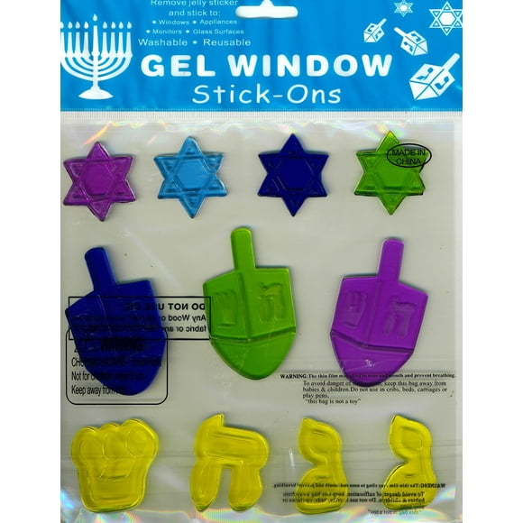 Nantucket Home Colorful Hanukah Dreidels & Star of David Gel Window Clings