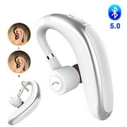 Wireless Bluetooth Headset with Mic – V5.0 Wireless Bluetooth Earpiece for Businessmen, Office, Driving, Trucker, Compatible with Android/iPhone/Google Assistant,White