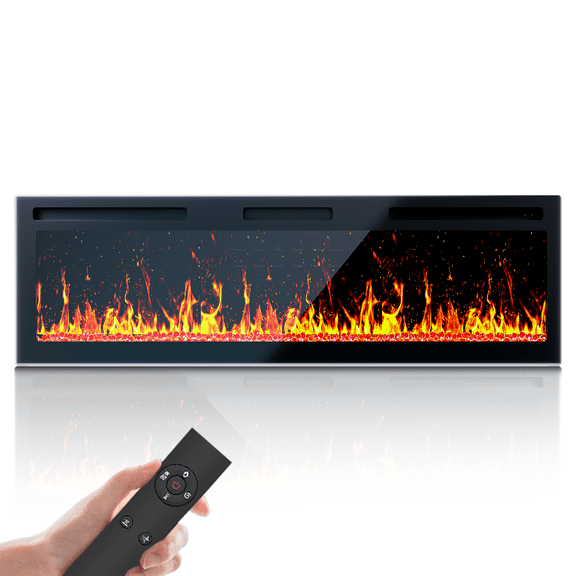 60 Inch Electric Fireplace, Wall Recessed & Wall Mounted Fireplace Heater with Remote Control, Adjustable Flame Color, Timer, Touch Screen, 750/1500W, Log & Crystal Decor