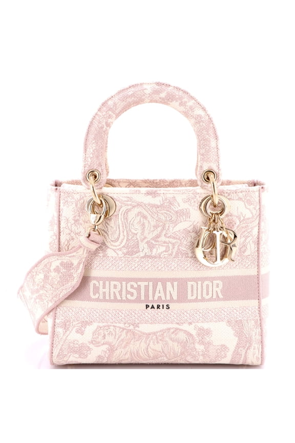 Pre-Owned Dior Toile de Jouy Lady D-Lite Bag Embroidered Canvas By Rebag