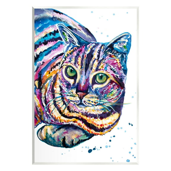 Stupell Fun Striped Rainbow Cat Portrait Animals & Insects Painting Wall Plaque Unframed Art Print Wall Art