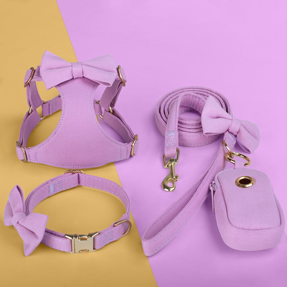 Didog Cute Small Dog Vest Harness & Collar & Leash & Poo Bag Holder set for Puppy Cats Pet Yorkie