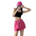thumbnail image 1 of Jupe-short Femme Unie Décontractée à Cordon Mini Jupe de Jogging Ligne A Mode Bonbon Taille Haute Été Style Coréen pour Sport Rose Rouge 2TG, 1 of 7