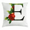 thumbnail image 1 of Letter E Throw Pillow Cushion Cover, Alphabet with Euphorbia Milii Crown of Thorns Flower with Green Leaves, Decorative Square Accent Pillow Case, 24 X 24 Inches, Vermilion Green Black, by Ambesonne, 1 of 2