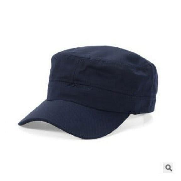 ERDOUY Adjustable Unisex Flat Top Twill Classic Baseball Cap Military Cap 22-23.6 Inch Cadet Hat (Navy)