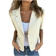 thumbnail image 2 of Women's Cotton Linen Blazer Jacket Short Sleeve Summer Casual Lightweight Button Lapel Blazers With Pockets Beige 2XL, 2 of 6