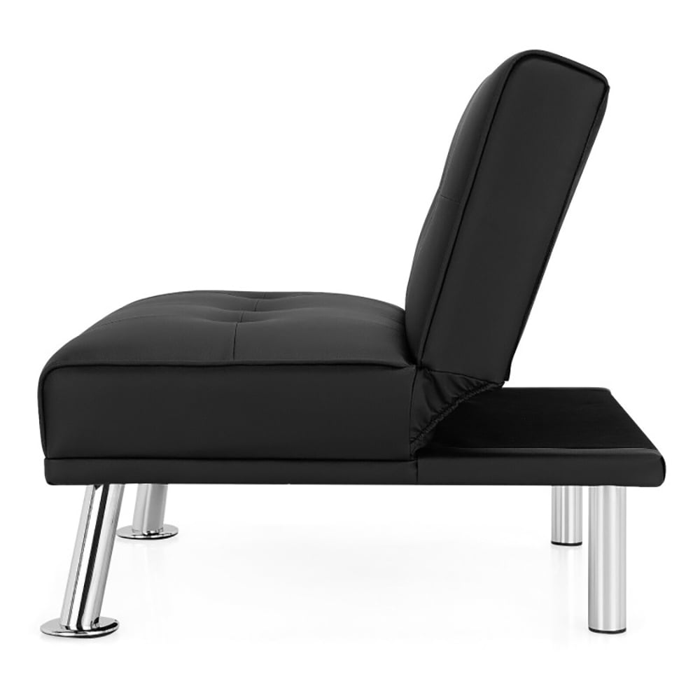 Finihen Folding PU Leather Sofa Couch, Leather Couch, Folding PU Leather Single Sofa with Metal Legs and Adjustable Backrest, for Living Room, Bedroom, Black Finihen Folding PU Leather Sofa Couch, Leather Couch, Folding PU Leather Single Sofa with Metal Legs and Adjustable Backrest, for Living Room, Bedroom, Black