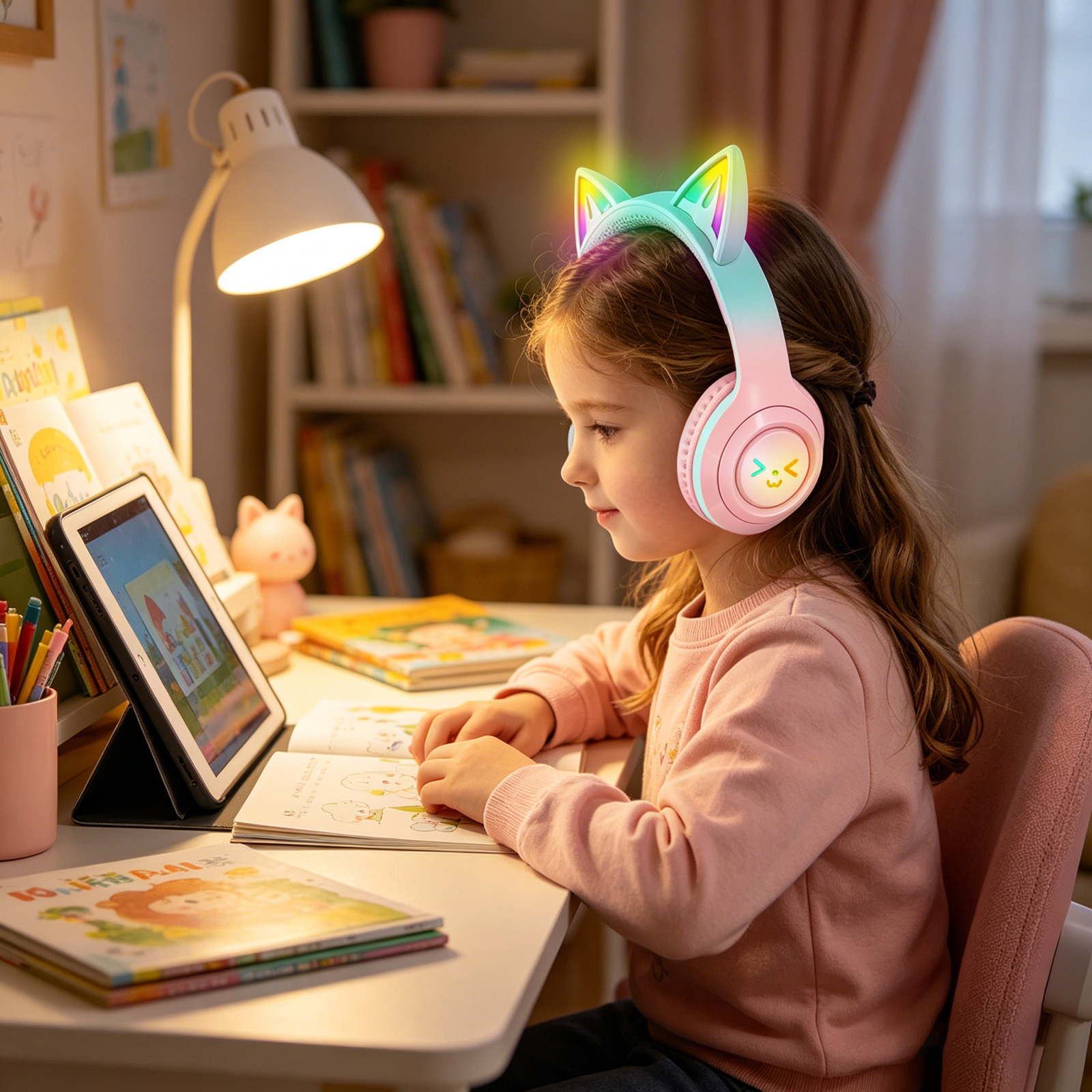 Rirool Cat Ear Bluetooth Headphones with LED Lights, Kids & Adults photo 3