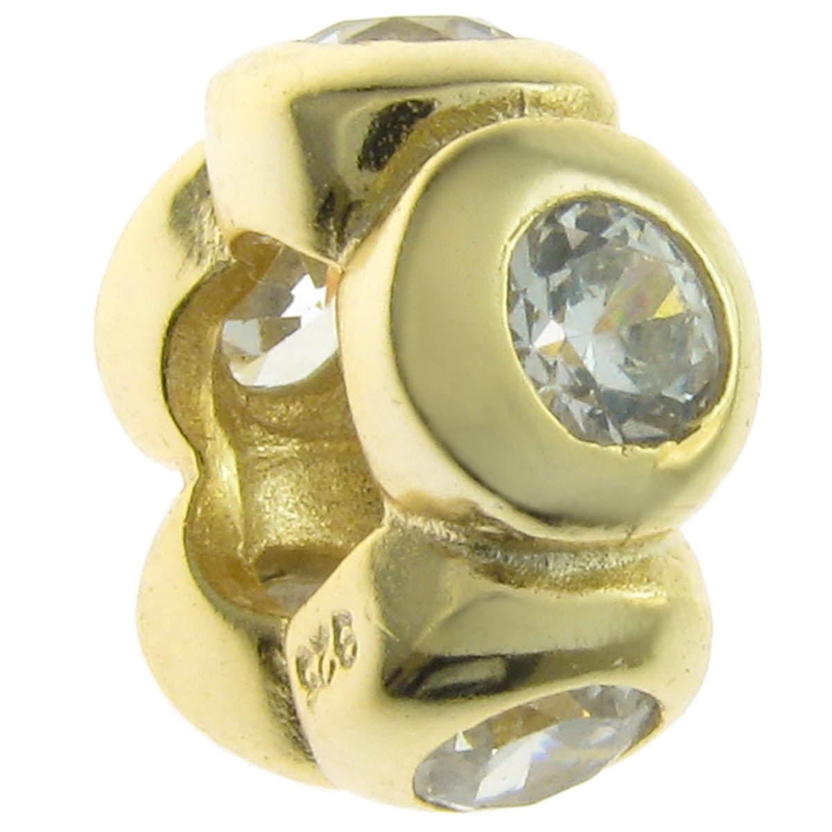 Sterling Silver Gold-tone Round Cubic Zirconia Simulated April Birthstone European Style Bead Charm