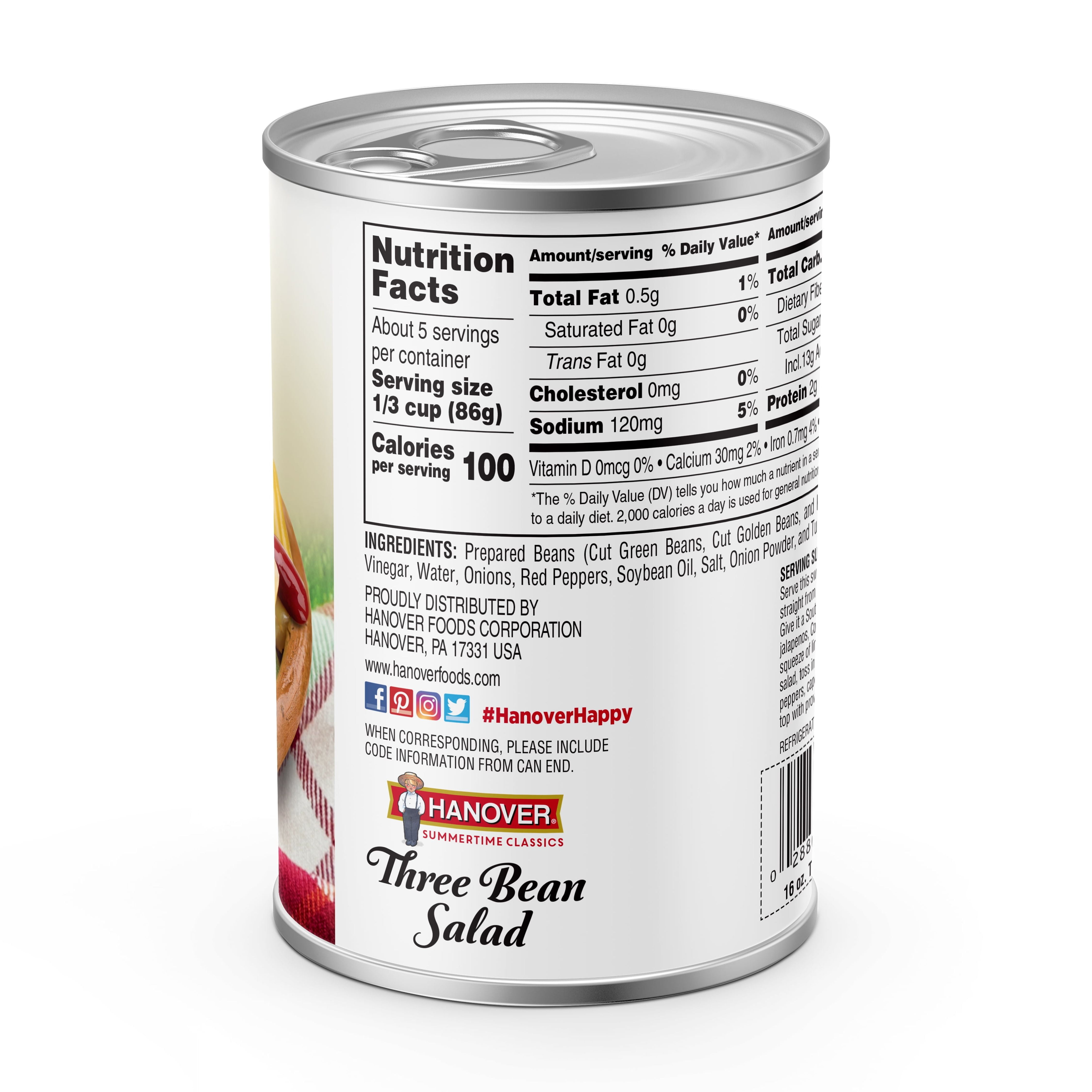 Hanover Premium Three Bean Salad, 16 oz Can – Canned Bean Salad with Green, Wax & Kidney Beans in Tangy Dressing