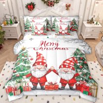 Manfei Merry Christmas 7-Piece Bedding Comforter Set,Red Xmas Gnome King Bedding Sets,Happy New Year Bed Sheets For Boys Girls,Breathable Home Decor Reversible