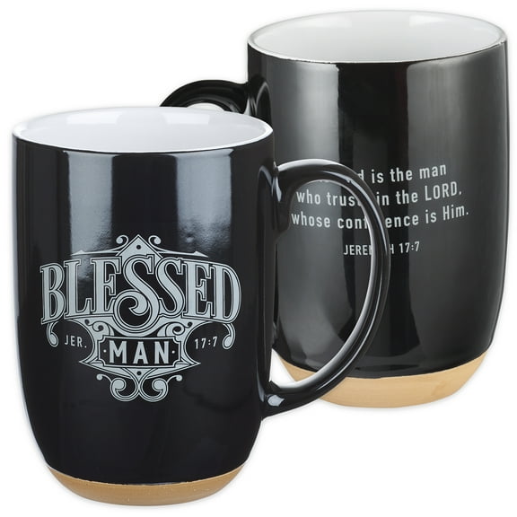 Christian Art Gifts Coffee Mug A Blessed Man Jeremiah 17:7 Scripture, 15oz, Black