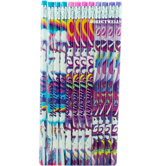 PLM Unicorn Pencils, Wood, 2 HB Lead, Assorted Colors, 12 Count
