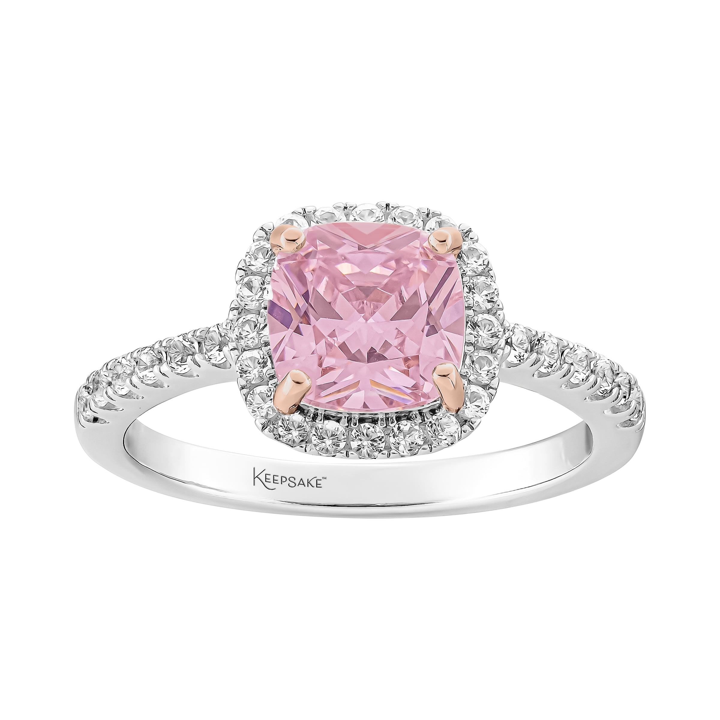 Keepsake Sterling Silver Simulated Pink Diamond and Created White Sapphire Ring with 14K Rose Gold Plated Accent