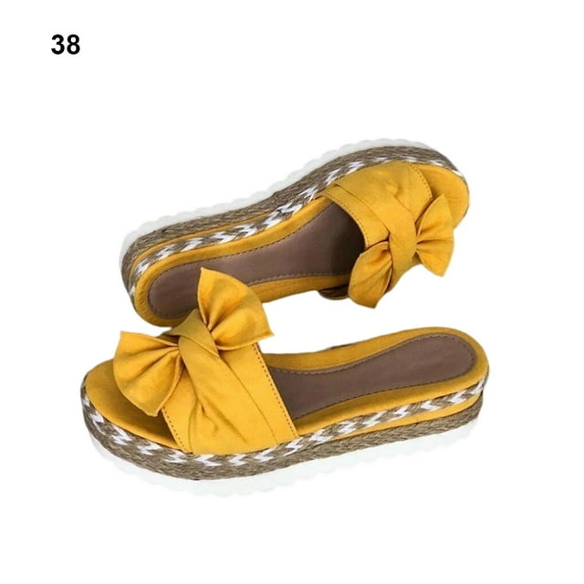 Chaussures à Plateforme Compensée pour Femmes Semelles Épaisses Sandales de Plage Plates Apparence Imperméable Résistantes à l'Usure Pantoufles Décontractées Sandales Extérieures Dames Jaune 38