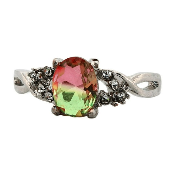 1ct Oval Pink & Green Watermelon Tourmaline & Topaz Silver Ring, Size 7 1OPGWTTSRS7
