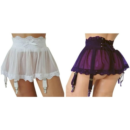 2-Pack Women Dress Lingerie Plus Size Bandage Garter Stocking Suspenders Garter Belt Lace Mesh Female Hot Skirt Underwear Corset Lingerie Sheer Panties for Women Ruffle Stockings for Women