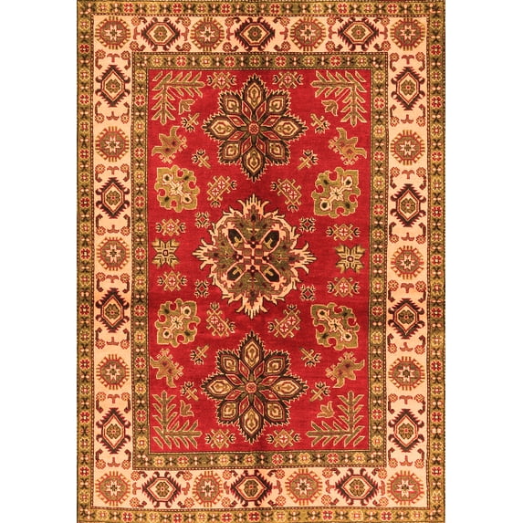 Ahgly Company Indoor Rectangle Geometric Orange Traditional Area Rugs, 7' x 9'
