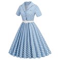 thumbnail image 4 of Wycnly Dresses for Women Vintage 1950S Button Down Pleated Swing A Line Party Prom Dresses with Belt V-Neck Short Sleeve Polka Dot Print Summer Midi Formal Dress Light Blue m, 4 of 7
