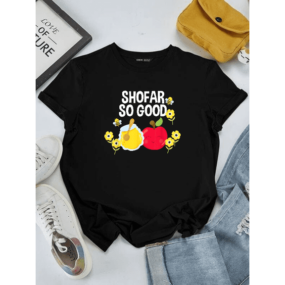 Colorful Shofar Horn Apple Honey Jewish New Year Art Graphic Unisex T-Shirt Festive Cultural Wear V90481 up to size 5XL