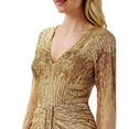 thumbnail image 4 of Aidan Mattox Women's Gold Sequined V-Neck Bell-Sleeve Gown Size 6 B4HP $595, 4 of 4