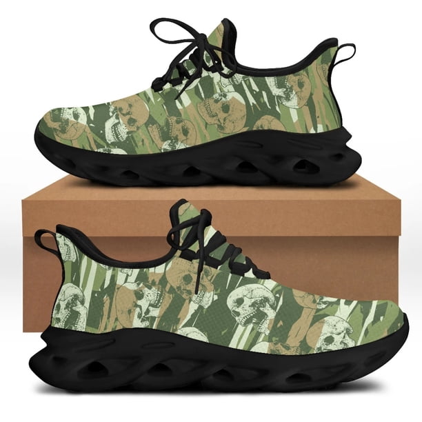 Yikeluo Zapatillas deportivas de malla con diseño de calaveras de azúcar para niñas, transpirables, con cordones, para mujer, calzado de plataforma para lactancia