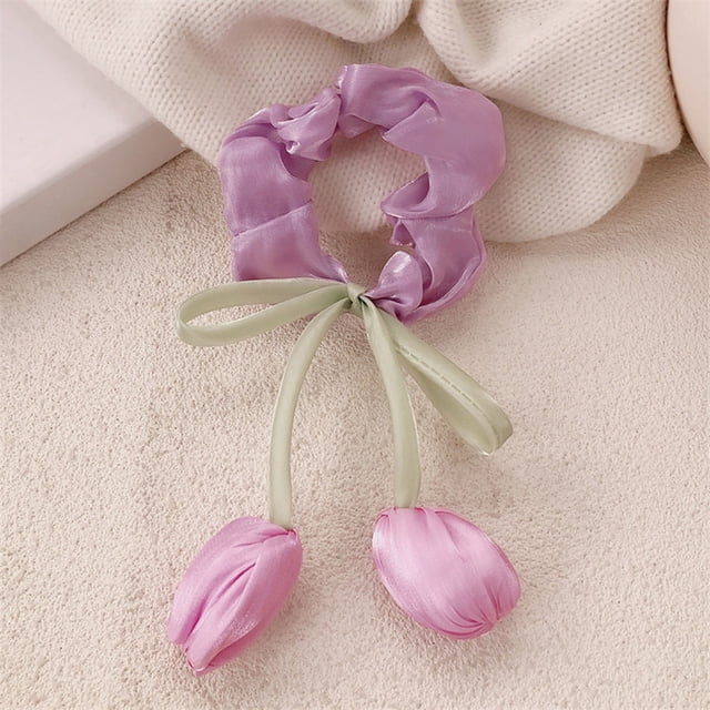 Diadema y coleteros de tulipanes, estilo coreano, accesorios frescos y dulces para niñas, diadema de tela.