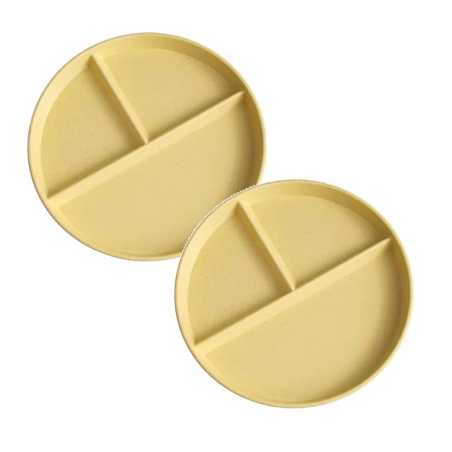 Oleegame Ensemble de Couverts en Acier Inoxydable 2 Pcs Assiettes de Blé pour Adultes Ensemble de Vaisselle Réutilisable Assiette Divisée pour Enfants Plateau Déjeuner en Plastique Bariatrique Micro-Ondes et Lave-Vaisselle Jaune