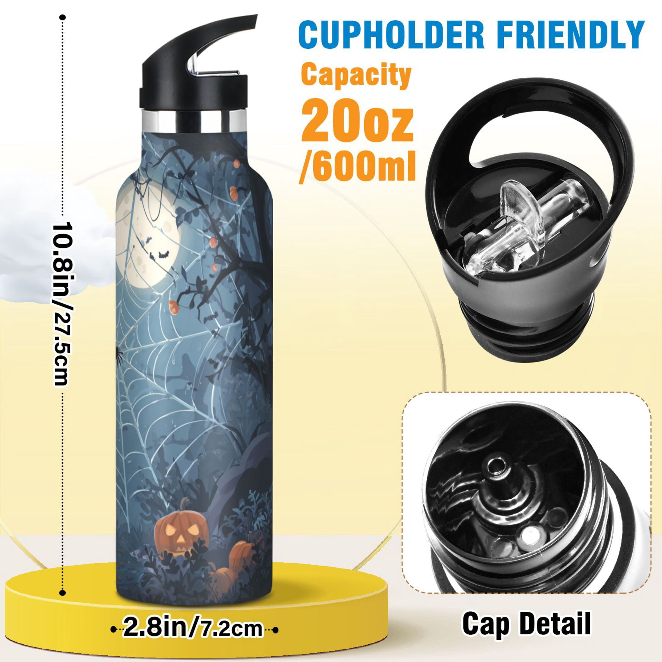 Kids Insulated Stainless Steel Sports Water Bottle 600ml (20oz) Cartoon Style Spider Web