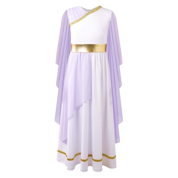 iiniim Girls Greek Queen Princess Dress Kids Fancy Dress Athena Cosutme Halloween Cosplay Party Dress Gold Lace Dress Lavender 12