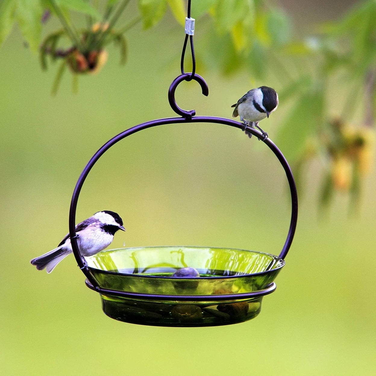 Mosaic Birds Recycled Glass & Metal Cuban Hanging Bird Bath Bowl - Bird Feeders for Outdoors - Lawn Décor - Lime