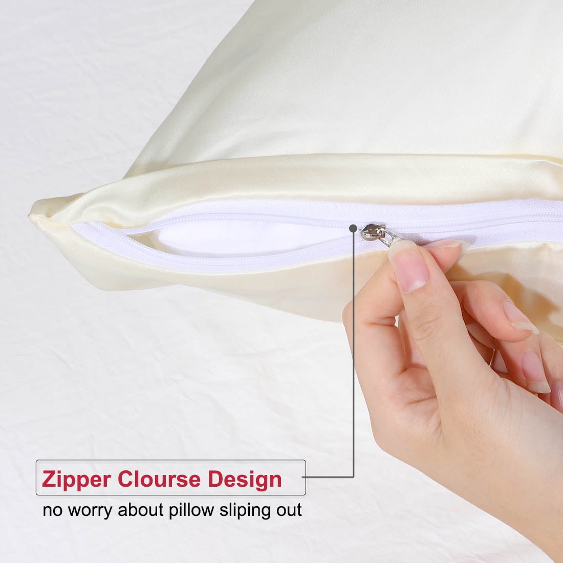 Unique Bargains Set of 4 Silky Satin Pillowcases Pillow Cover Cream Standard