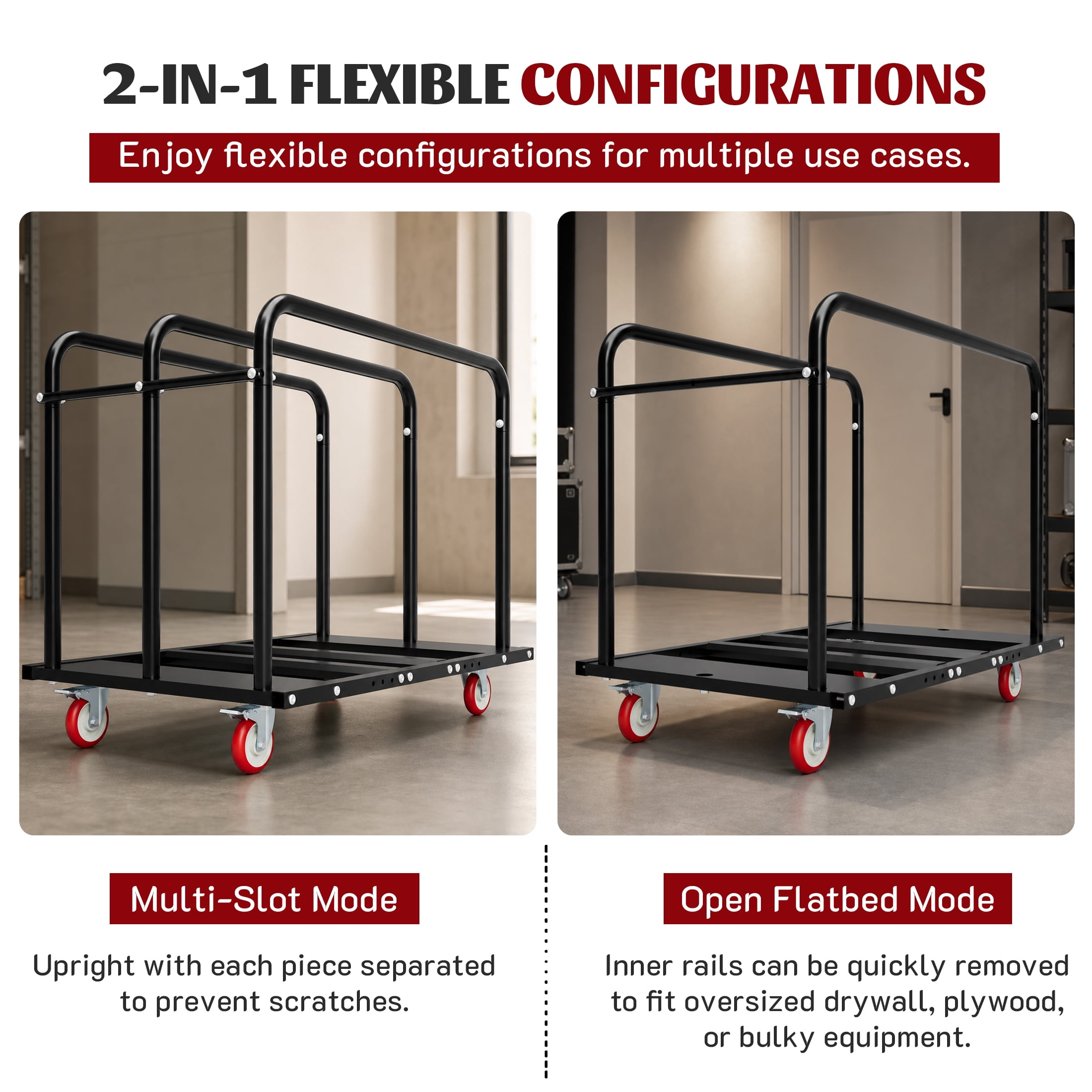 Heavy-Duty Dolly, 1000 LBS Capacity, 2-in-1 Design, Expandable Base, 360° Swivel Wheels