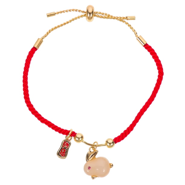 KAKOWELY Pulsera ajustable de conejo Pulsera trenzada de cuerda roja Pulsera del año del conejo