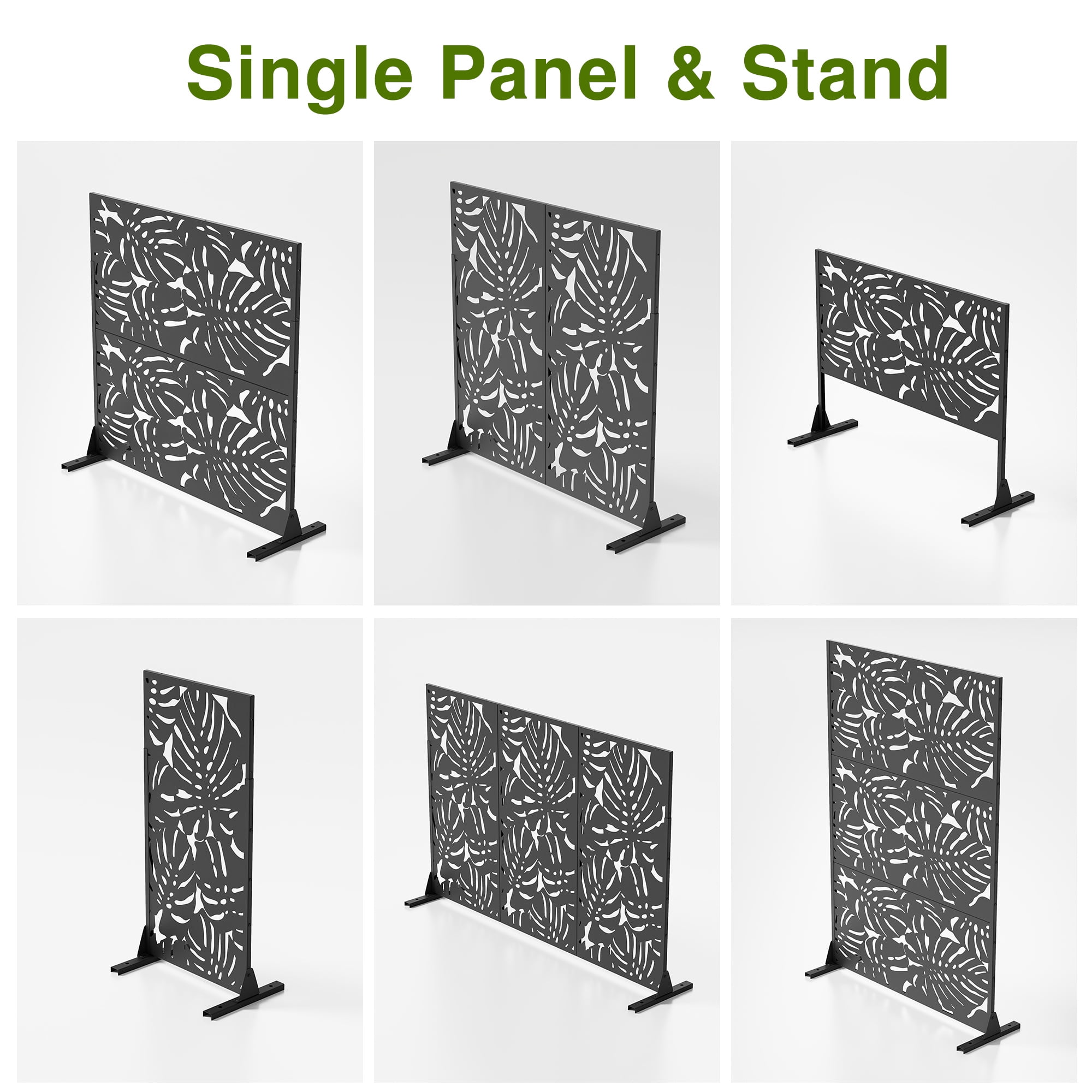 72"x47" Outdoor Privacy Screen with Stand Metal Balcony Decorative Screen,Black