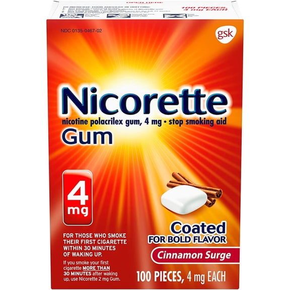 Nicorette Nicotine Gum Cinnamon Surge 4 milligram Stop Smoking Aid 100 count, One package of 100 pieces of Nicorette 4mg Nicotine Gum to Quit Smoking -.., By Visit the Nicorette Store