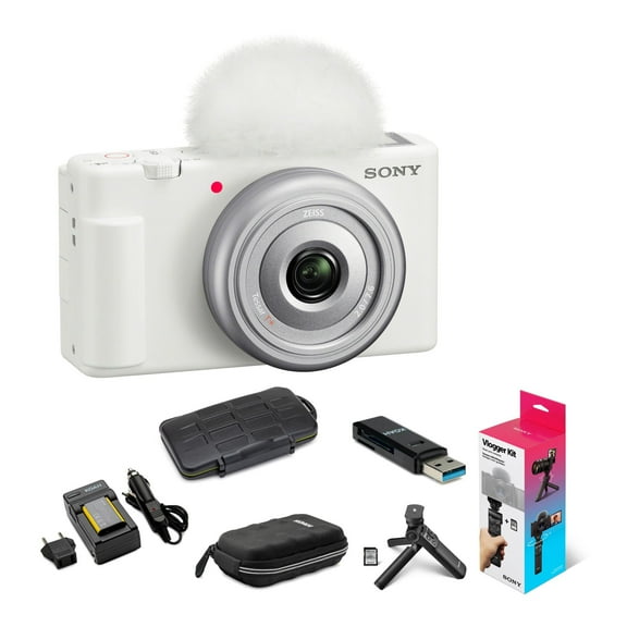 Sony ZV-1F Vlog Camera (White) Bundle with Sony Vlogger Accessory Kit