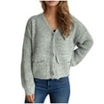thumbnail image 2 of Aueoeo Crochet Cardigan Sweaters For Women Tops Chunky Knitted V Neck Long Sleeve Button Jackets Open Front Coat Gray L, 2 of 6