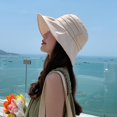 thumbnail image 5 of Sombrero de pescador plisado elegante para mujer, gorras de pescador ligeras de algodón liso, viseras plegables, 5 of 5
