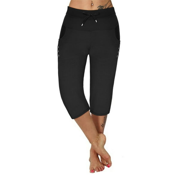 zanvin Pants for Women Summer 2023 Leggings Lightweight Casual High Wasit  Stretch Gym Cropped Trousers with Pockets Clearance,Black