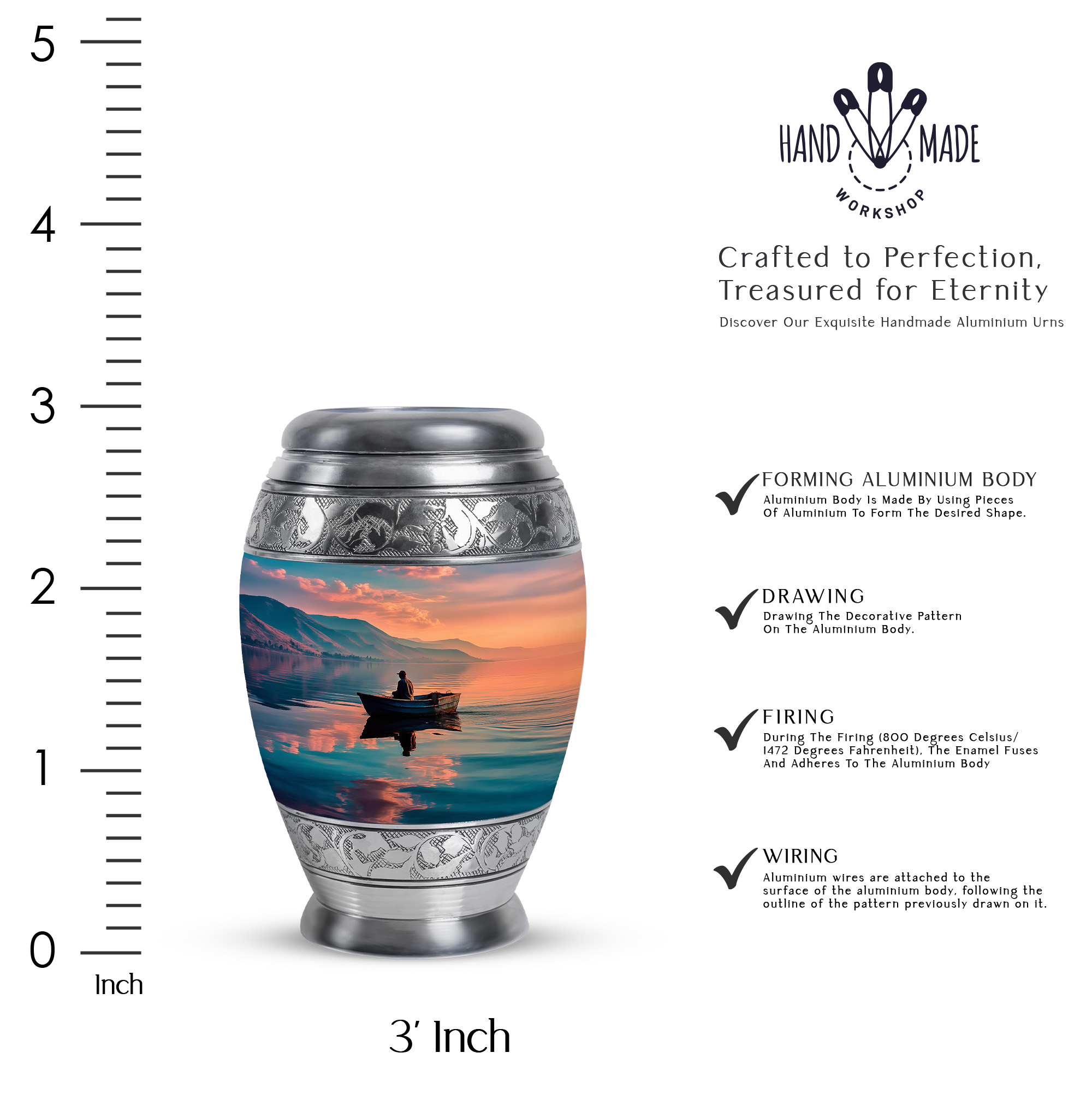 MUKTIVE Fishing Alone Cremation Urns for Adult Ashes Men & Women Keepsake - River, Mountains Small Burial Urn for Human Ashes - Cremated Remains Holder - Memorial Gifts for Loss of Dad (3 Inch)