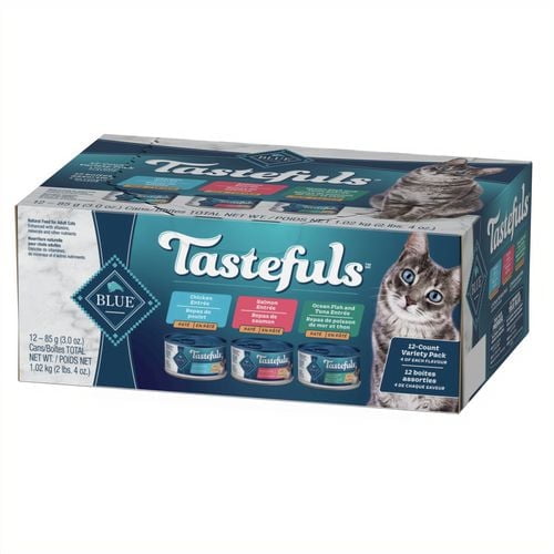 Blue Buffalo Tastefuls Natural Pate Wet Cat Food Variety Pack, Salmon, Chicken, Ocean Fish & Tuna Entrées 12 x 85g