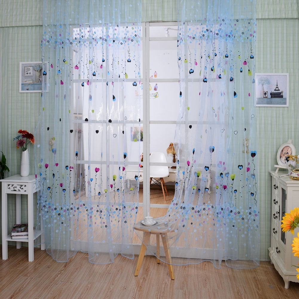 Flower Heart Balloon Tulle Voile Door Window Curtains Drape Window Valances 