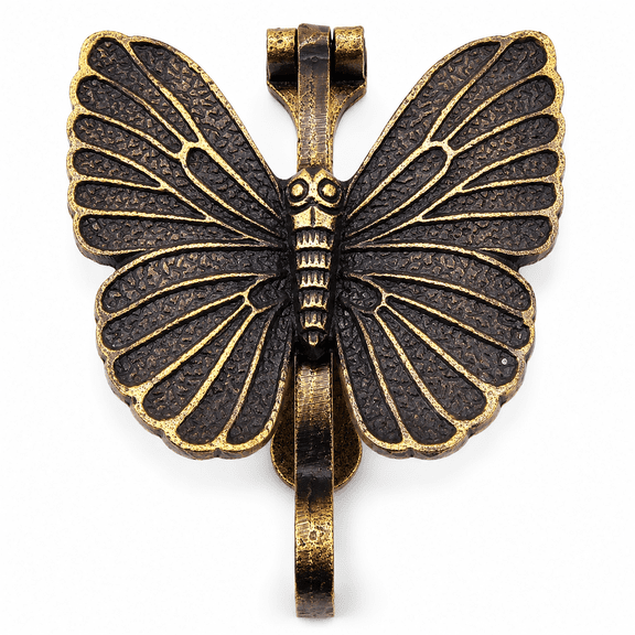 5MOONSUN5 Butterfly Door Knocker Solid Cast Iron Antique Finish with Strike Plate
