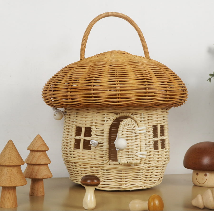 KUNPENG Rattan Easter Mushroom Basket, Acorn & Pinecone Shaped Woven Storage Bin, Hand-woven Rattan Handbag for Holiday Gifts, Nursery & Boho Home Decor, Photography Prop, 4 Sizes