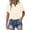 Beige, variant on Women's Crinkle Gauze Button-Down Shirt Short Sleeve Rolled Cuff Split Hem Casual Cotton Blouse